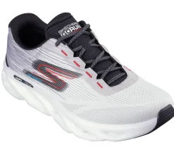 Scarpe da running bianche e grigie da uomo con ammortizzazione Hyper Burst Skechers GO RUN Swirl Tech Speed