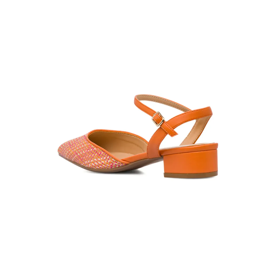 Scarpe slingback con tacco basso arancioni effetto rafia da Donna con cinturino Lora Ferres