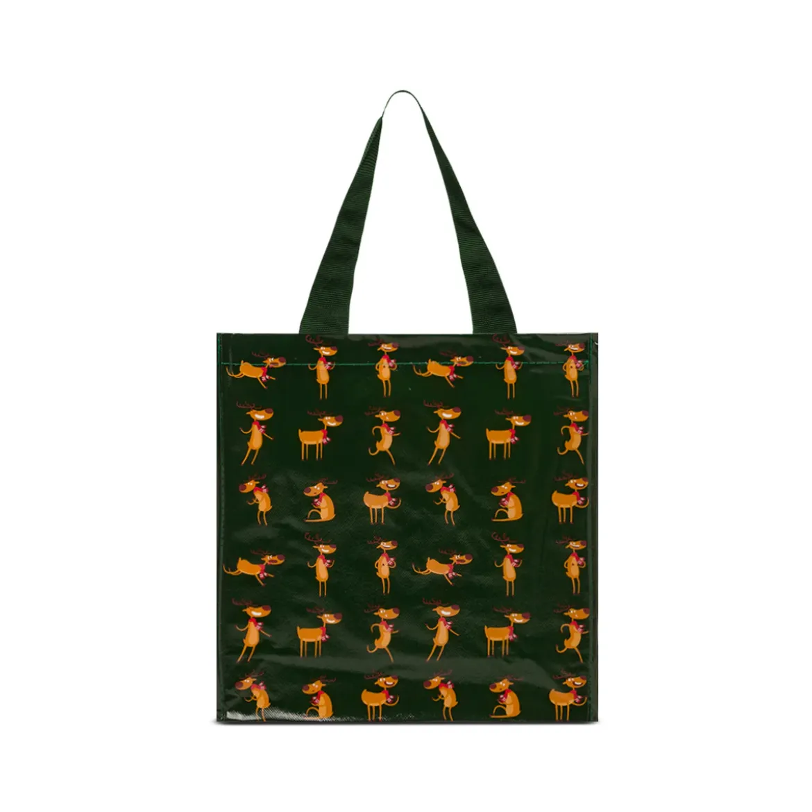 Shopper natalizia verde piccola in TNT con grafica renne