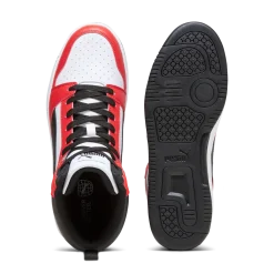 Sneakers alte bianche da uomo con dettagli rossi e neri Puma Rebound v6