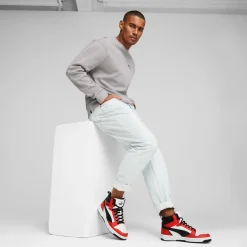 Sneakers alte bianche da uomo con dettagli rossi e neri Puma Rebound v6