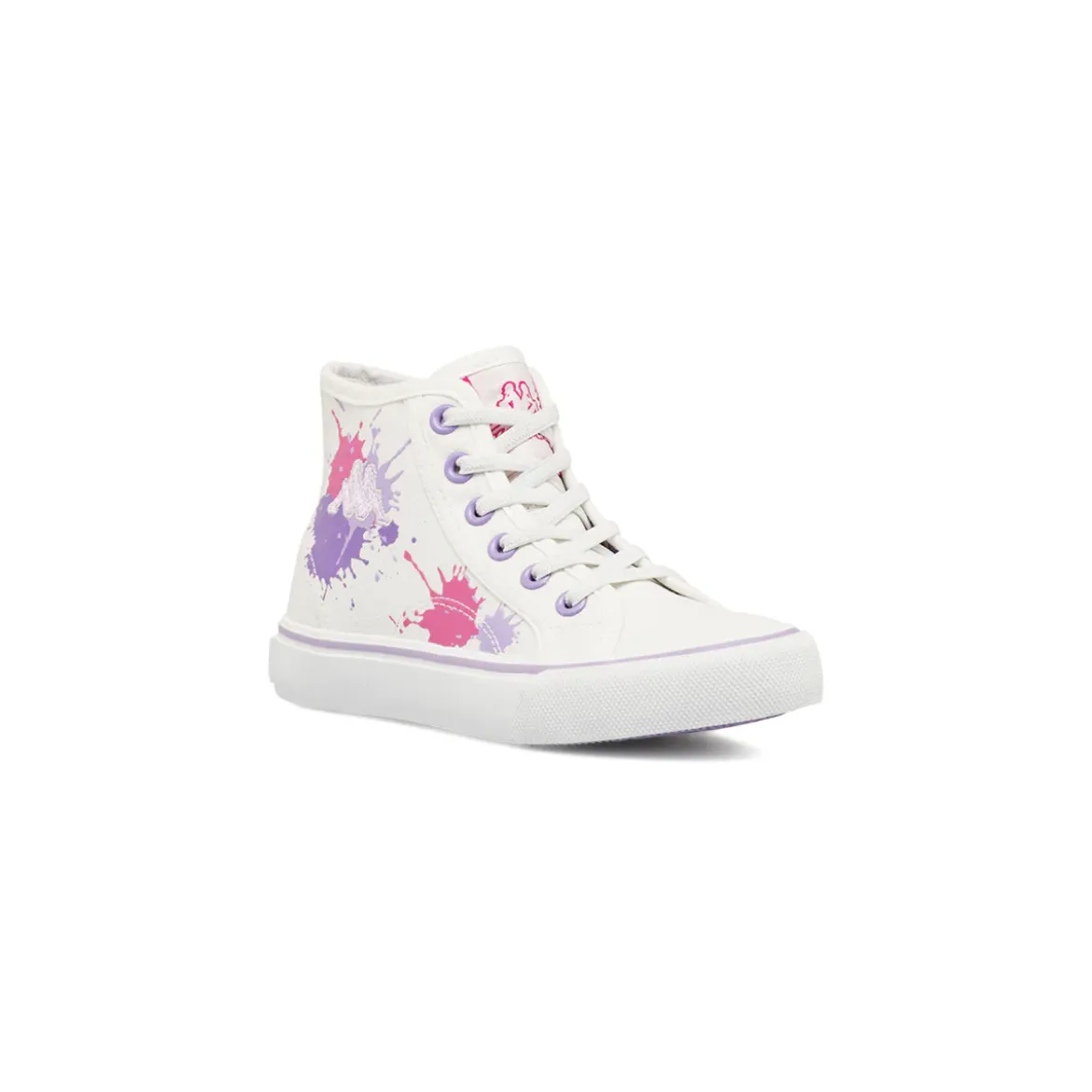 Sneakers alte da bambina Kappa in tela bianche con stampa splash e zip