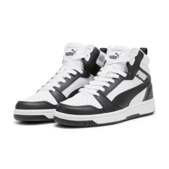 Sneakers alte da ragazzo bianche con dettagli neri e grigi Puma Rebound V6