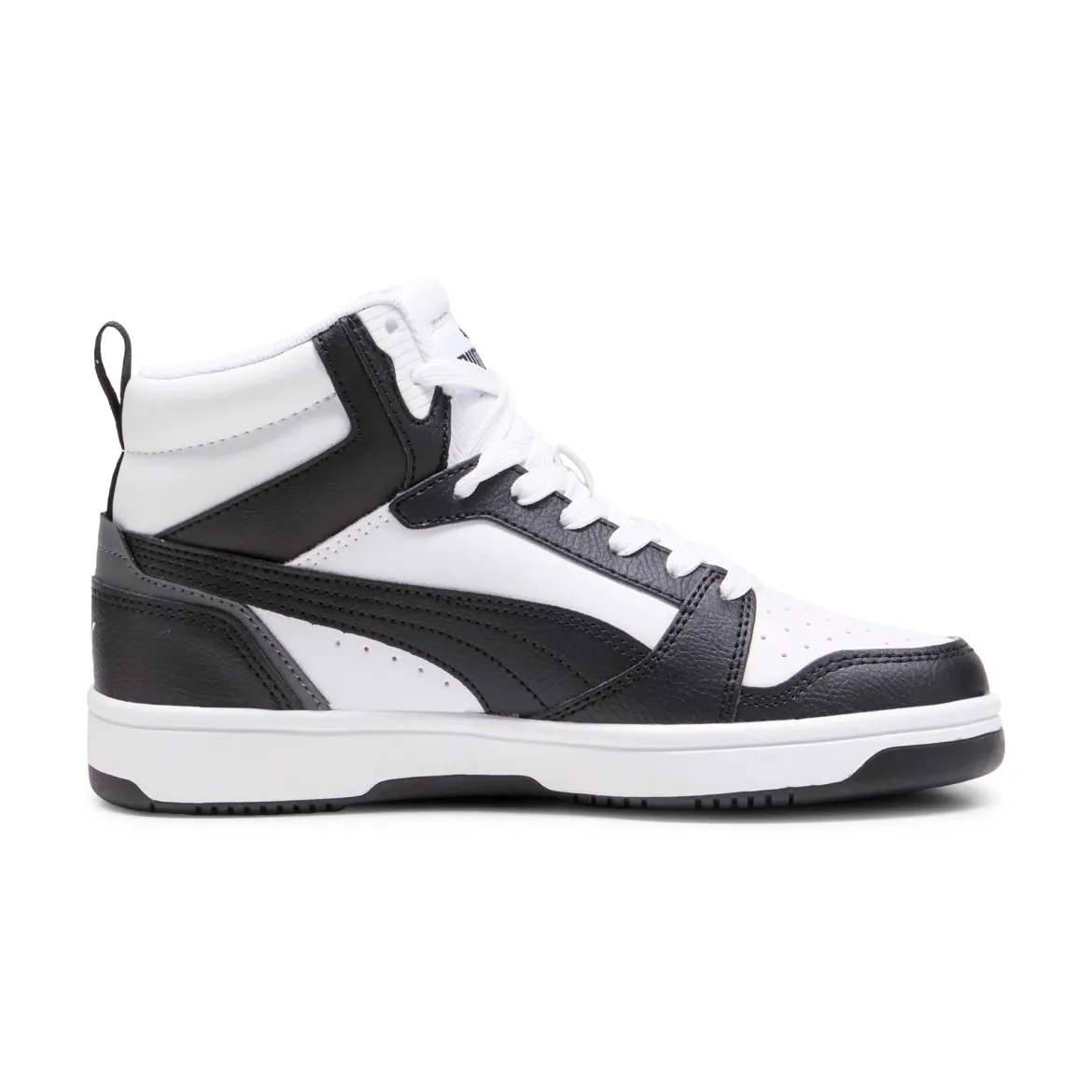 Sneakers alte da ragazzo bianche con dettagli neri e grigi Puma Rebound V6