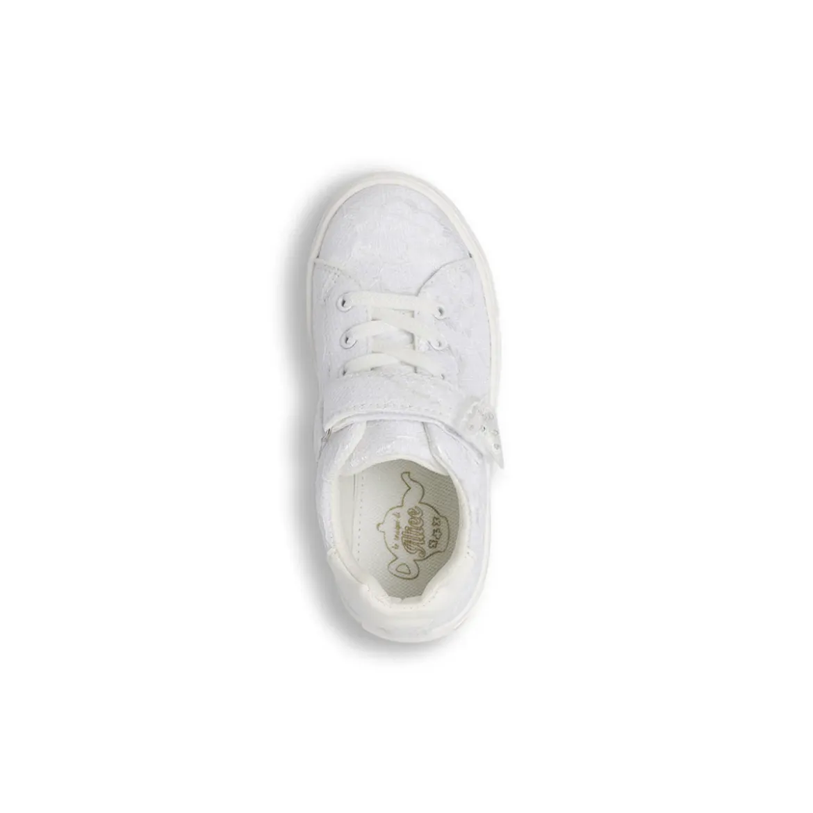 Sneakers bambina bianche Le scarpe di Alice in pizzo e con strappo