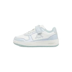Sneakers bambina Kappa bianche e azzurre con lacci elastici e strappo