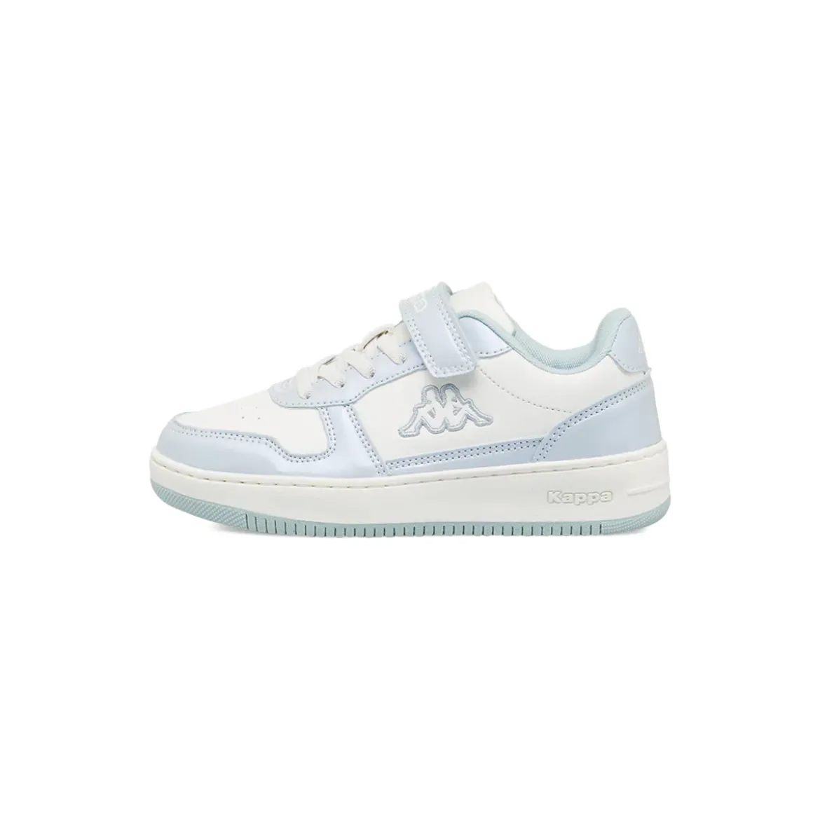 Sneakers bambina Kappa bianche e azzurre con lacci elastici e strappo