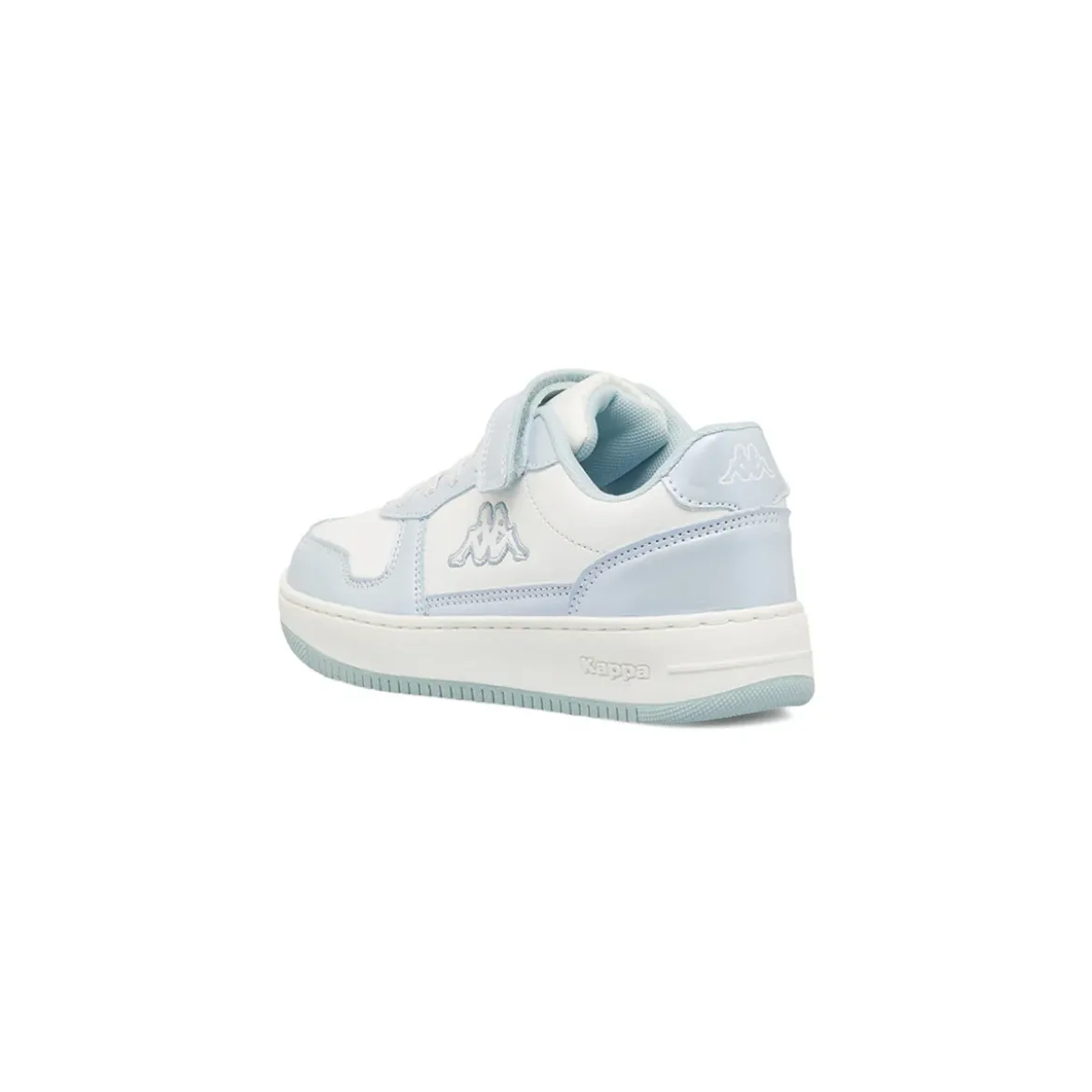 Sneakers bambina Kappa bianche e azzurre con lacci elastici e strappo