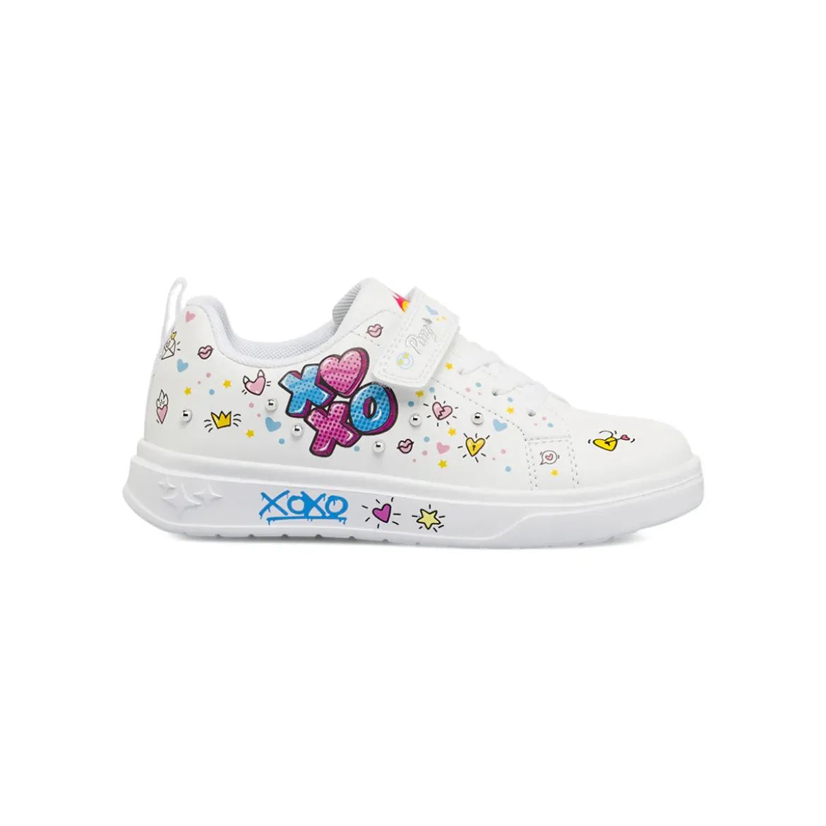 Sneakers bianche Bambina con stampe cuore graffiti e borchie Primigi