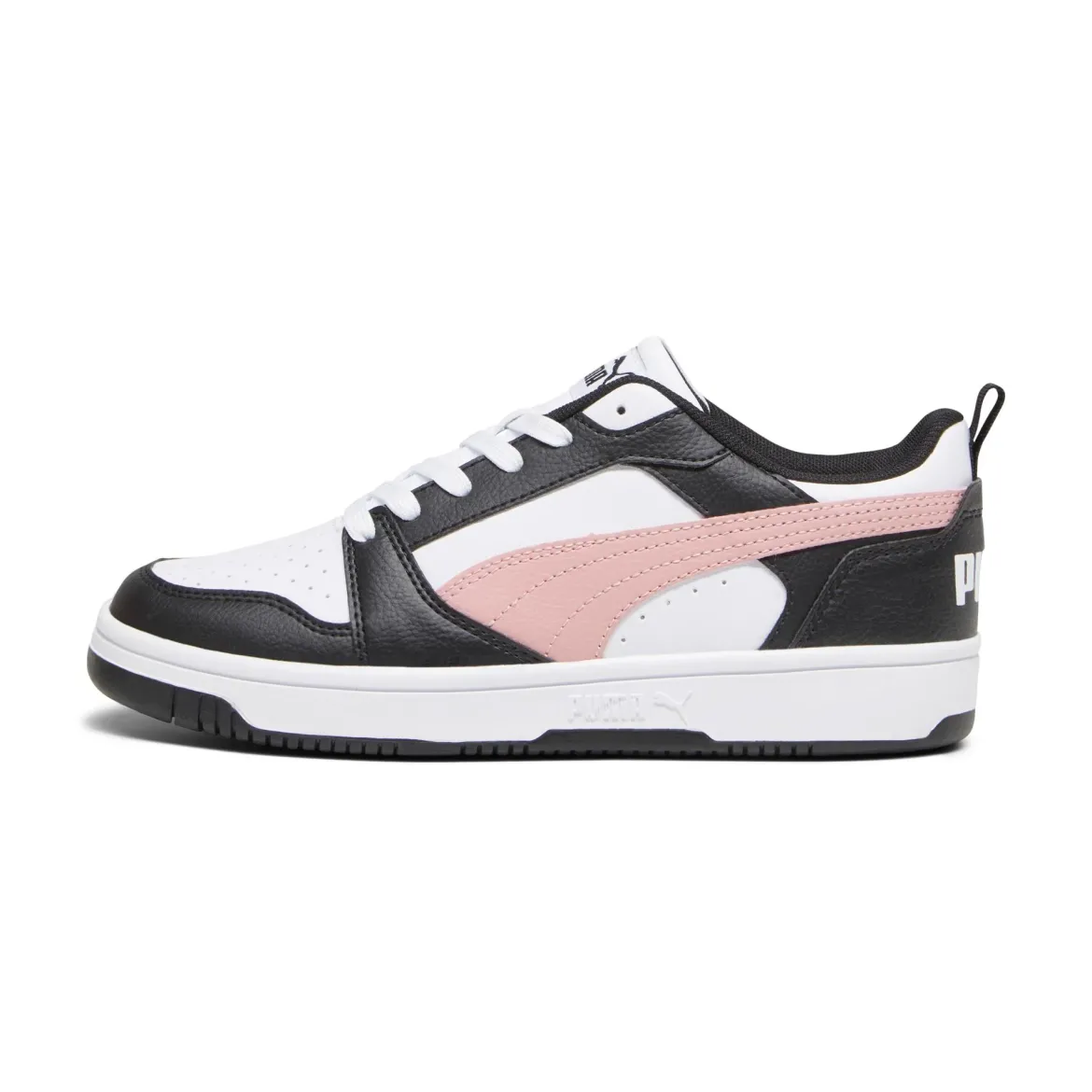 Sneakers bianche da donna con striscia laterale rosa Puma Rebound v6