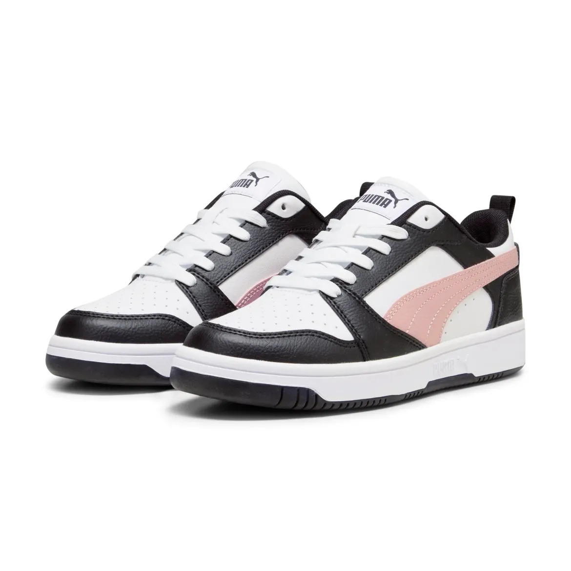 Sneakers bianche da donna con striscia laterale rosa Puma Rebound v6