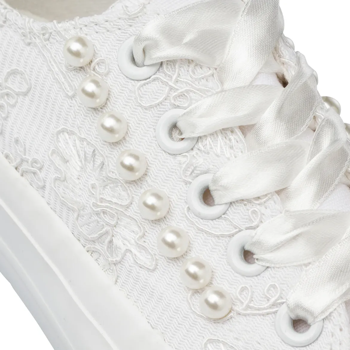 Sneakers bianche da Ragazza basse con ricamo e perle Dieci Baci