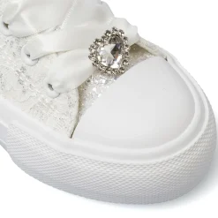 Sneakers bianche da Ragazza in pizzo con lacci in raso e strass Dieci Baci