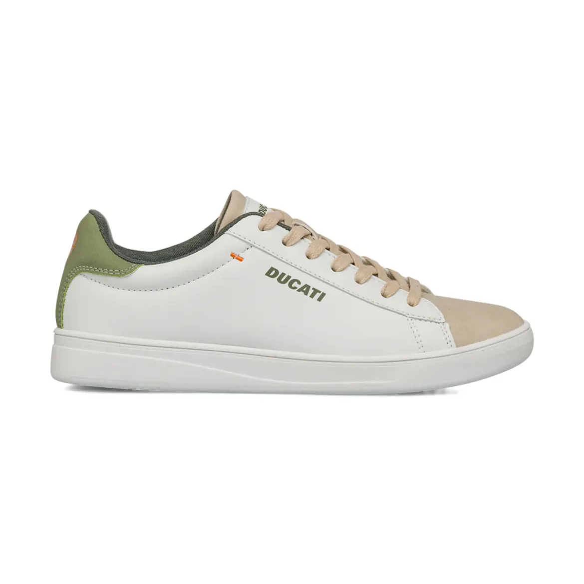 Sneakers bianche e beige da Uomo con dettaglio verde sul tallone Ducati