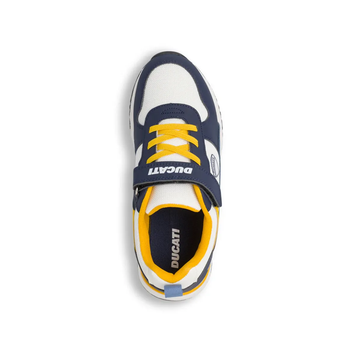 Sneakers bianche e blu da Ragazzo con dettagli gialli e strappo Ducati