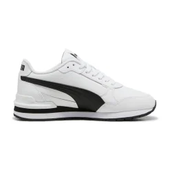 Sneakers bianche e nere da ragazzo e ragazza con logo Puma Runner v4