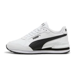Sneakers bianche e nere da ragazzo e ragazza con logo Puma Runner v4