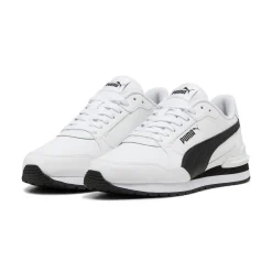 Sneakers bianche e nere da ragazzo e ragazza con logo Puma Runner v4