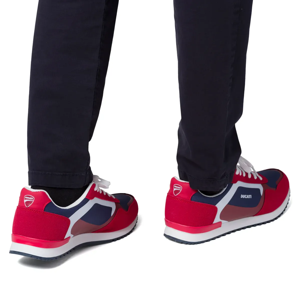 Sneakers bicolore rosso e blu navy da Uomo con logo Ducati