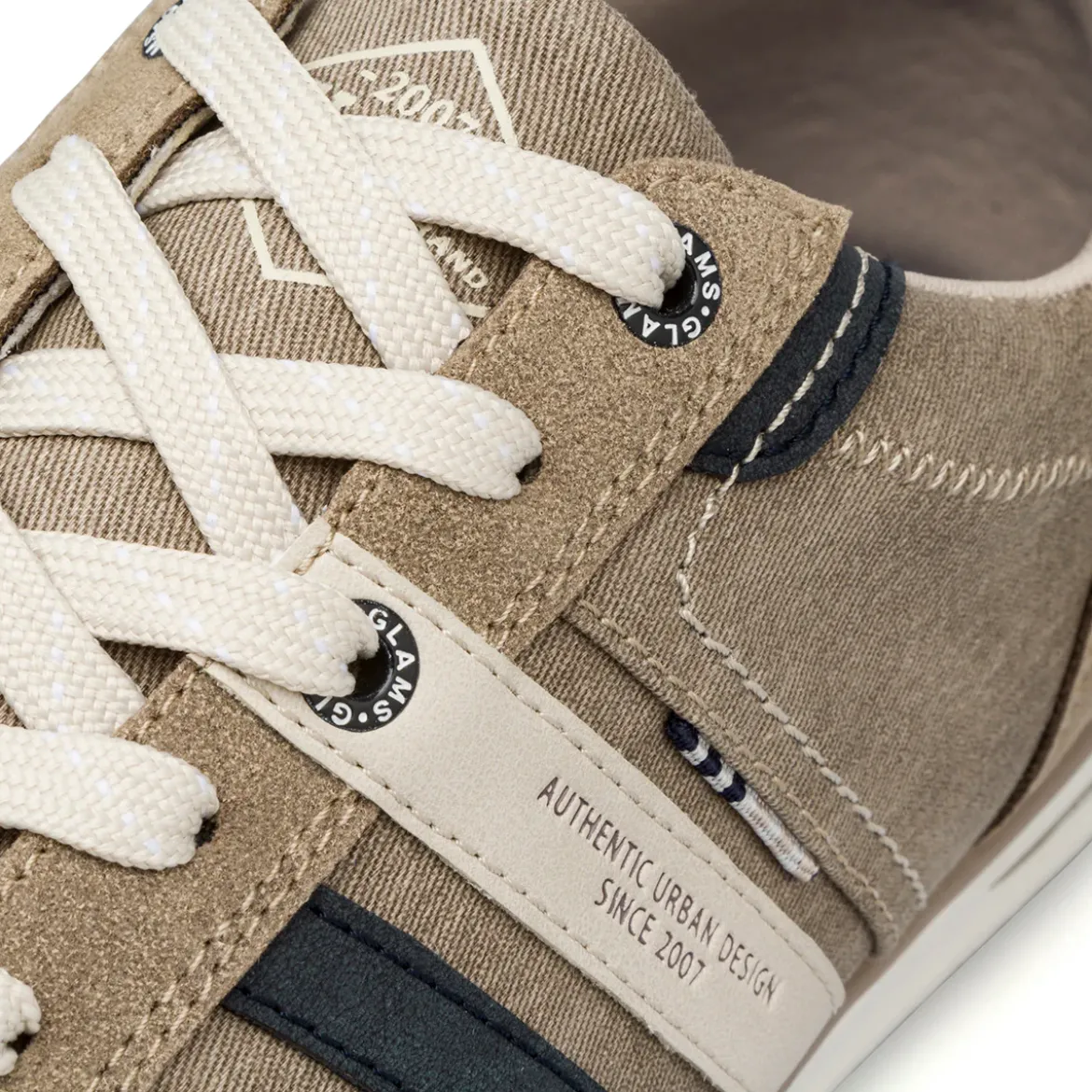 Sneakers casual beige da Uomo con dettagli blu e bianchi Glams