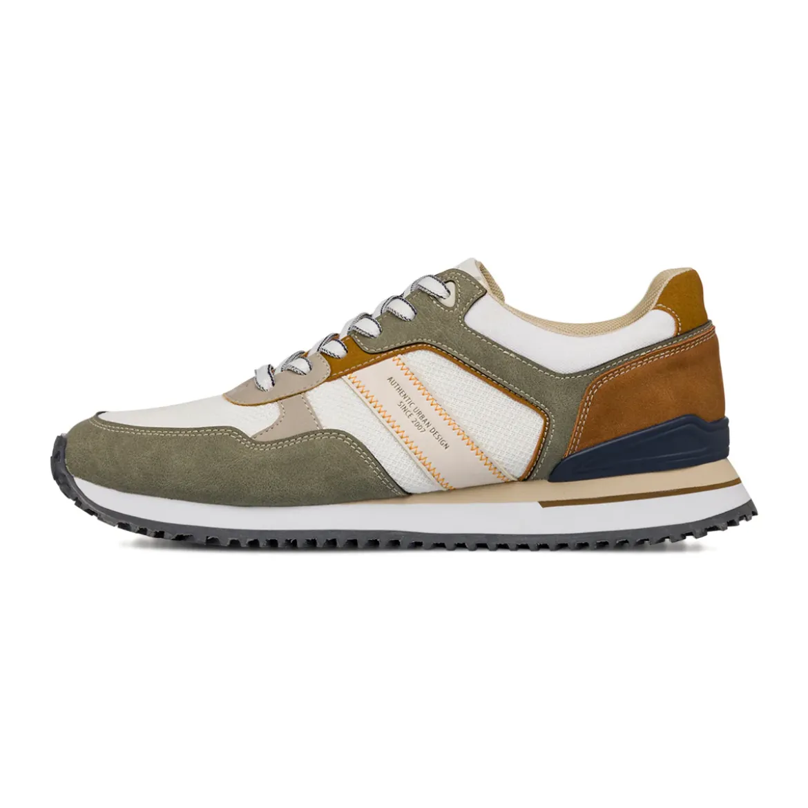 Sneakers casual bicolore khaki e bianco da Uomo con logo Glams