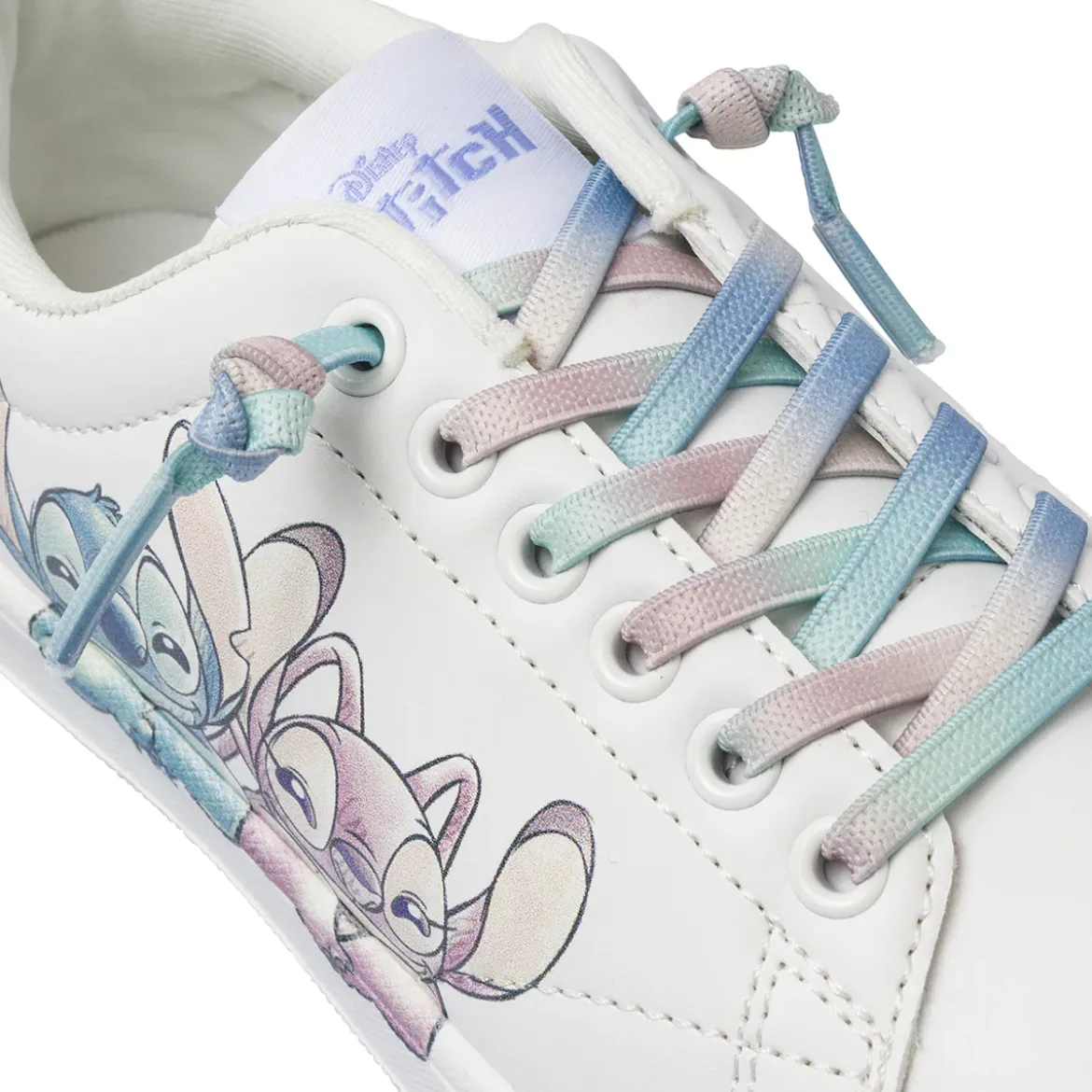 Sneakers da bambina bianche Stitch con Stitch con lacci arcobaleno