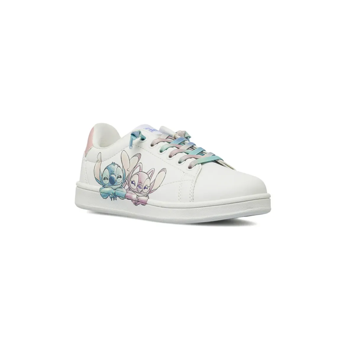 Sneakers da bambina bianche Stitch con Stitch con lacci arcobaleno