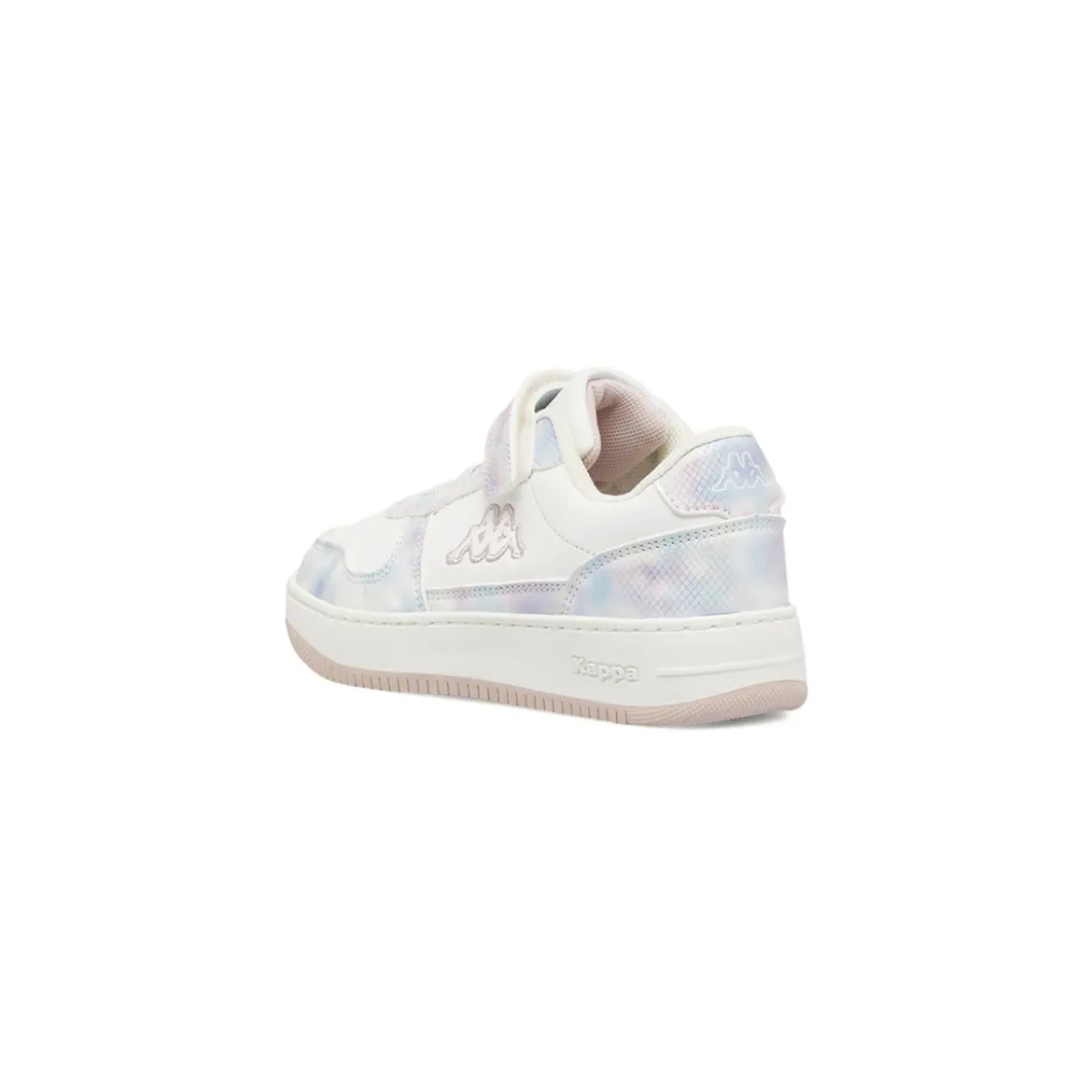 Sneakers da bambina Kappa bianche con strappo e dettagli iridescenti