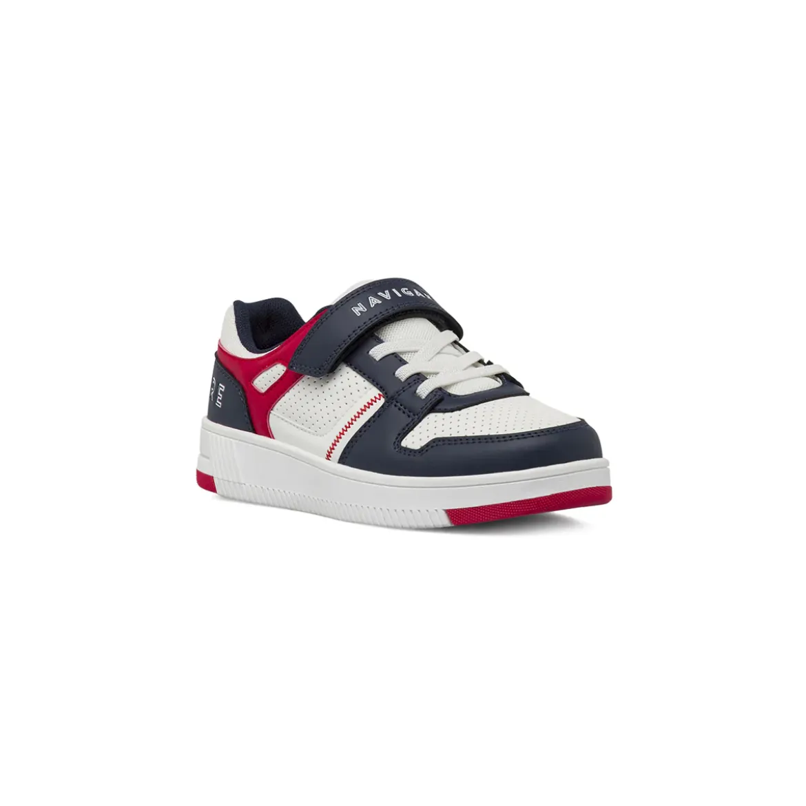 Sneakers da bambino blu con dettagli bianchi e rossi Navigare