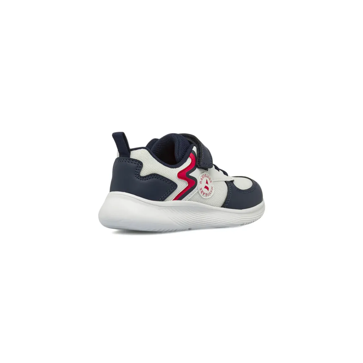 Sneakers da bambino blu con inserti in mesh e dettagli rossi Navigare