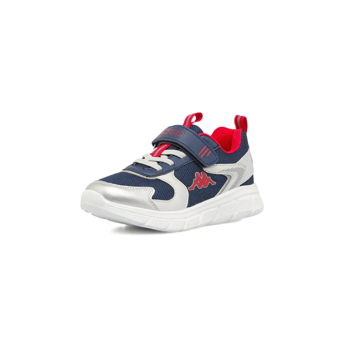 Sneakers da bambino Kappa blu e argento con strappo in velcro