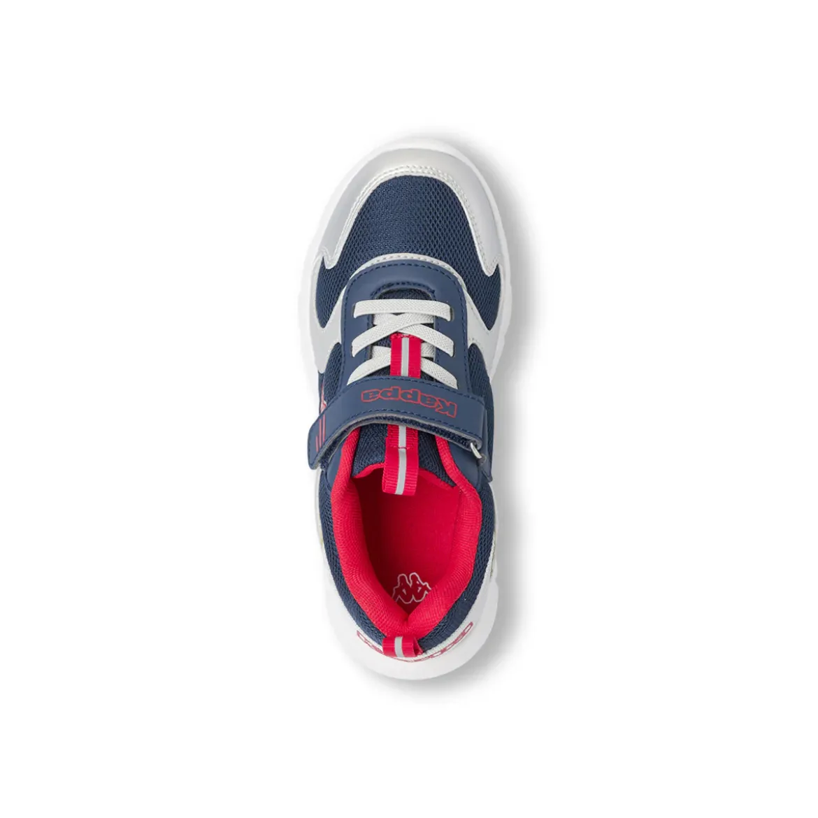 Sneakers da bambino Kappa blu e argento con strappo in velcro