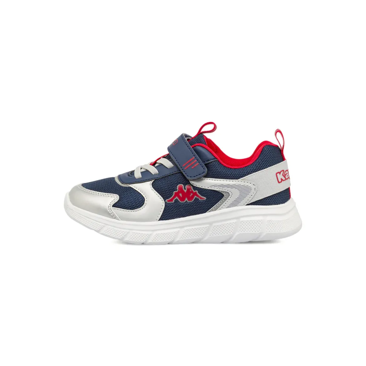 Sneakers da bambino Kappa blu e argento con strappo in velcro