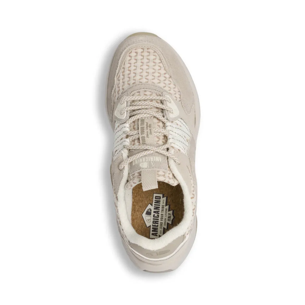 Sneakers da donna beige con inserti effetto scamosciato Americanino