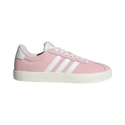 Sneakers da donna in pelle effetto scamosciato rosa e bianche adidas VL Court 3.0