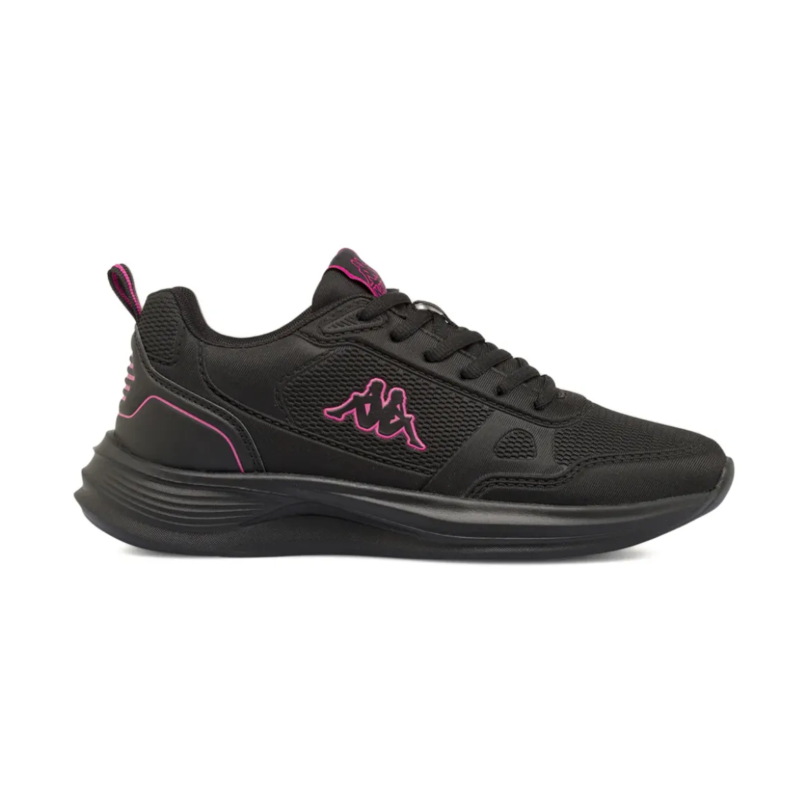 Sneakers da donna nere Kappa in tessuto traspirante con inserti fucsia