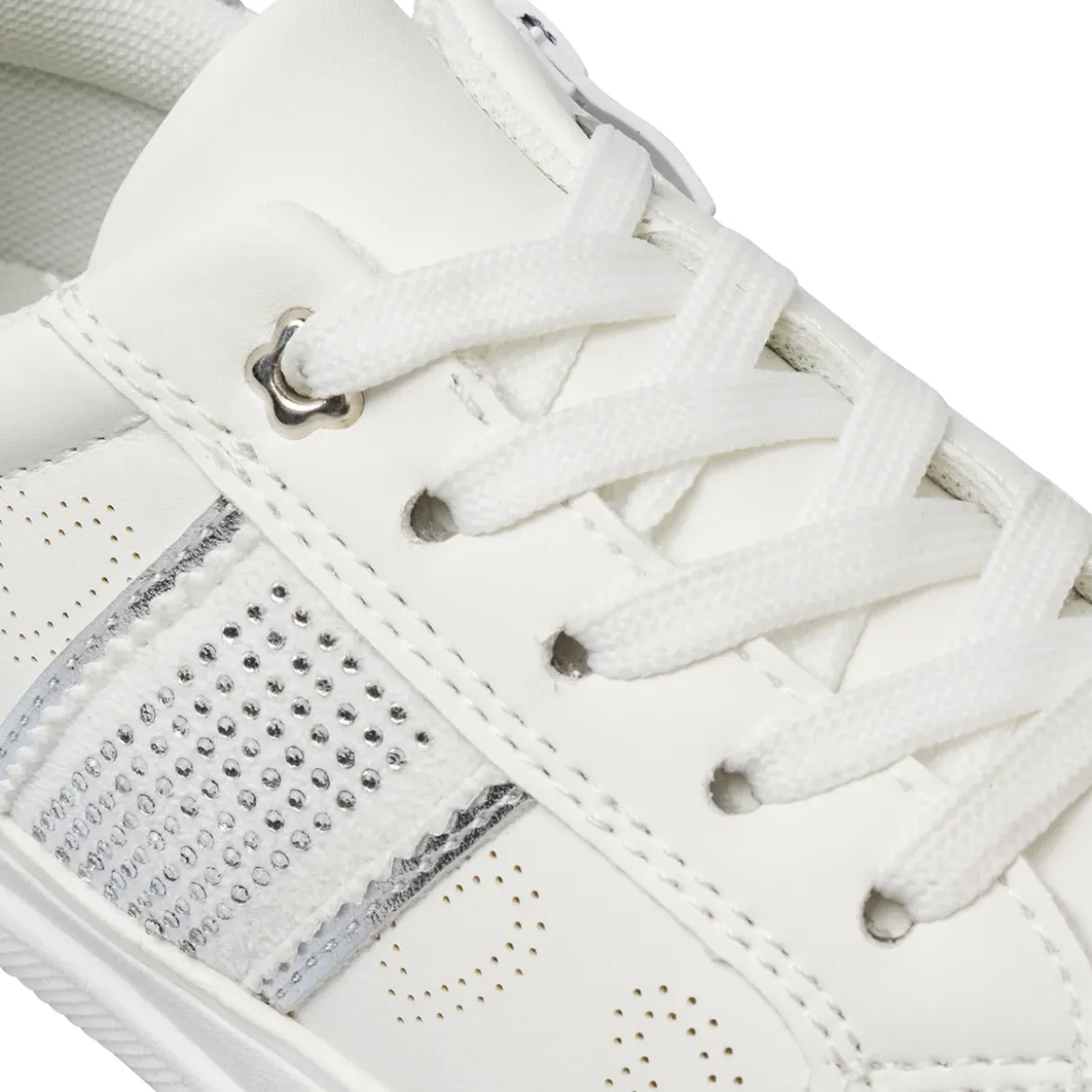 Sneakers da Ragazza bianche Dieci Baci con strass e dettagli argento