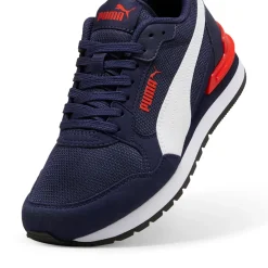 Sneakers da ragazzo blu in tessuto mesh con dettagli rossi Puma Runner V4 Mesh