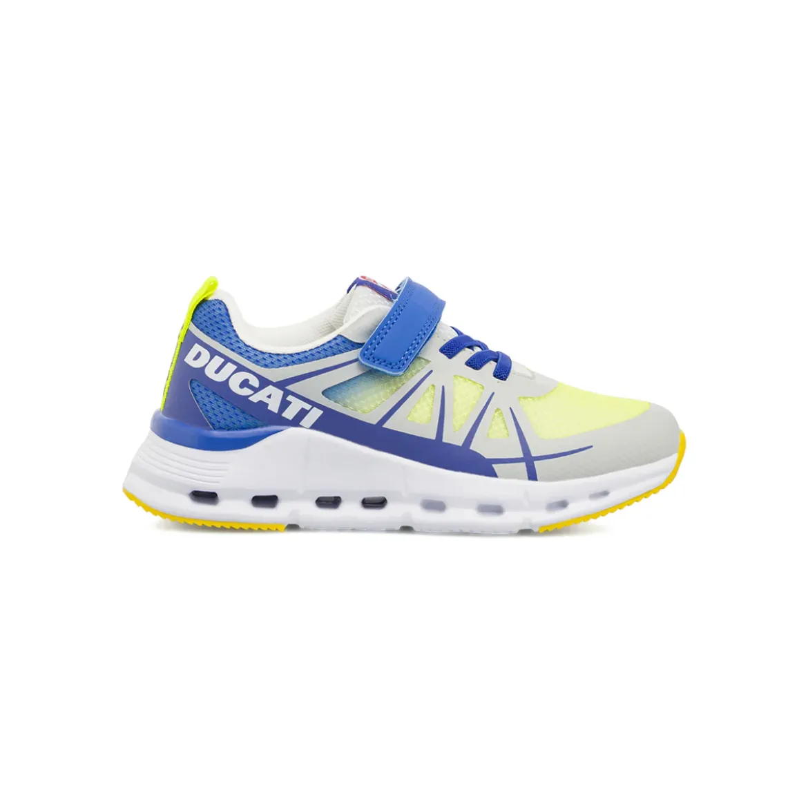 Sneakers da Ragazzo grigie e blu con strappo e lacci elastici Ducati
