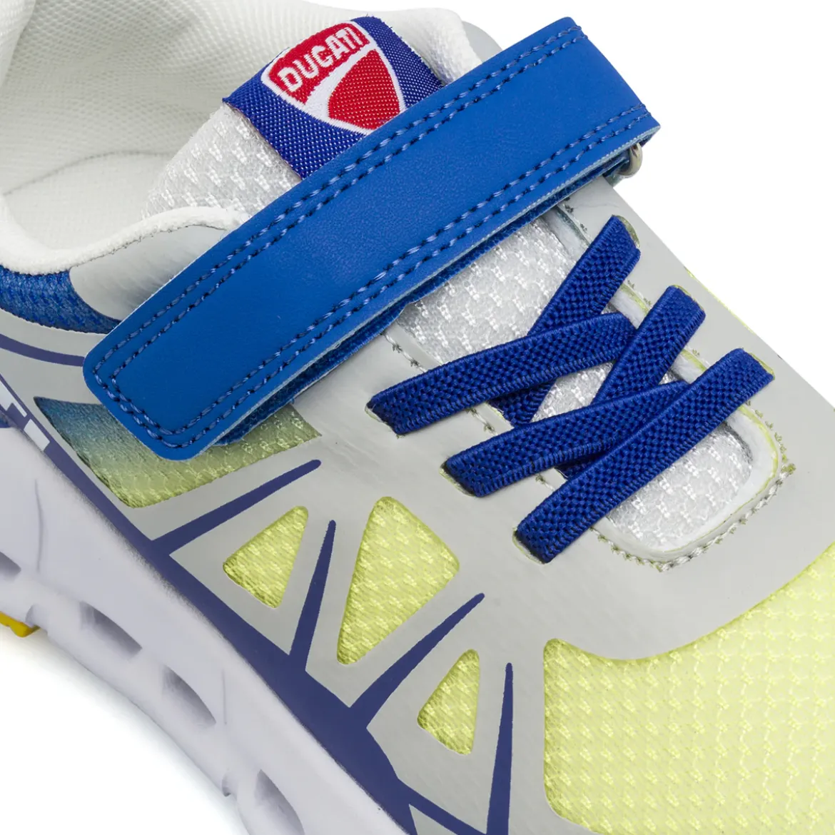 Sneakers da Ragazzo grigie e blu con strappo e lacci elastici Ducati