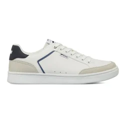 Sneakers da uomo bianche con dettagli blu e inserti grigi Gas