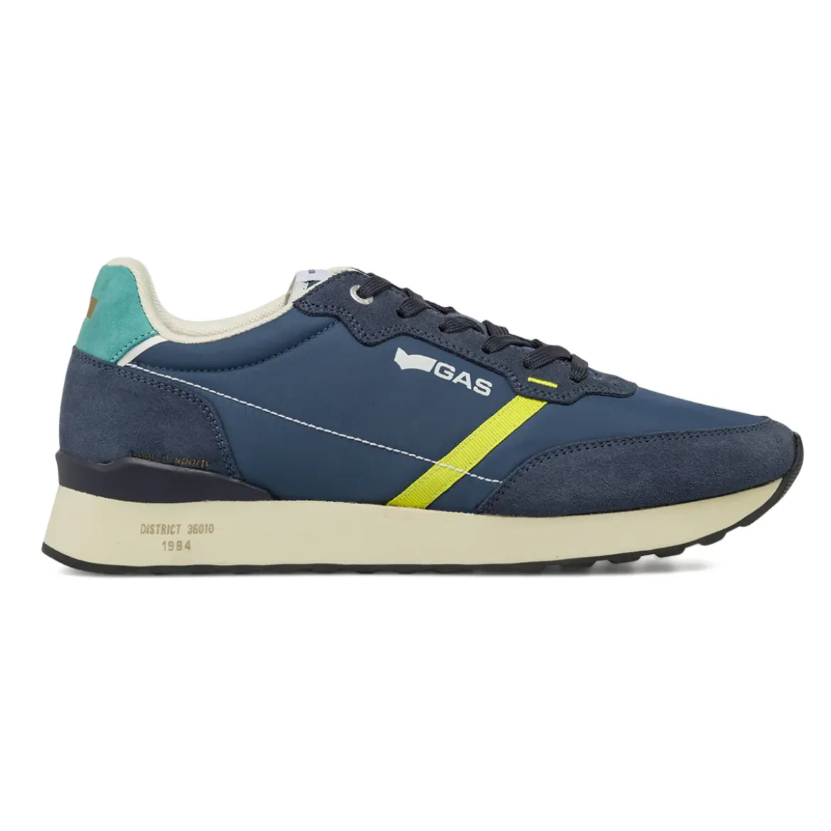 Sneakers da uomo blu con banda gialla Gas