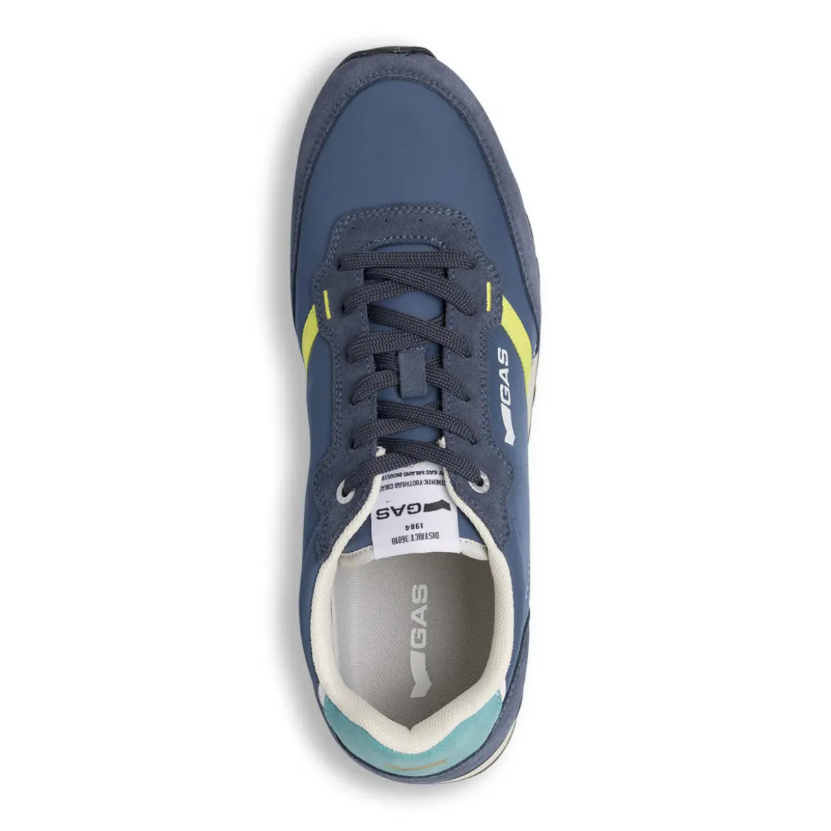 Sneakers da uomo blu con banda gialla Gas