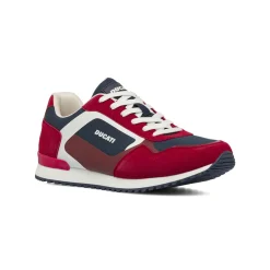 Sneakers da uomo rosse Ducati con inserti blu e bianchi