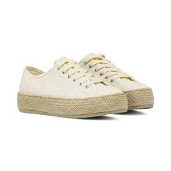 Sneakers donna beige con ricamo floreale e suola in corda Lora Ferres