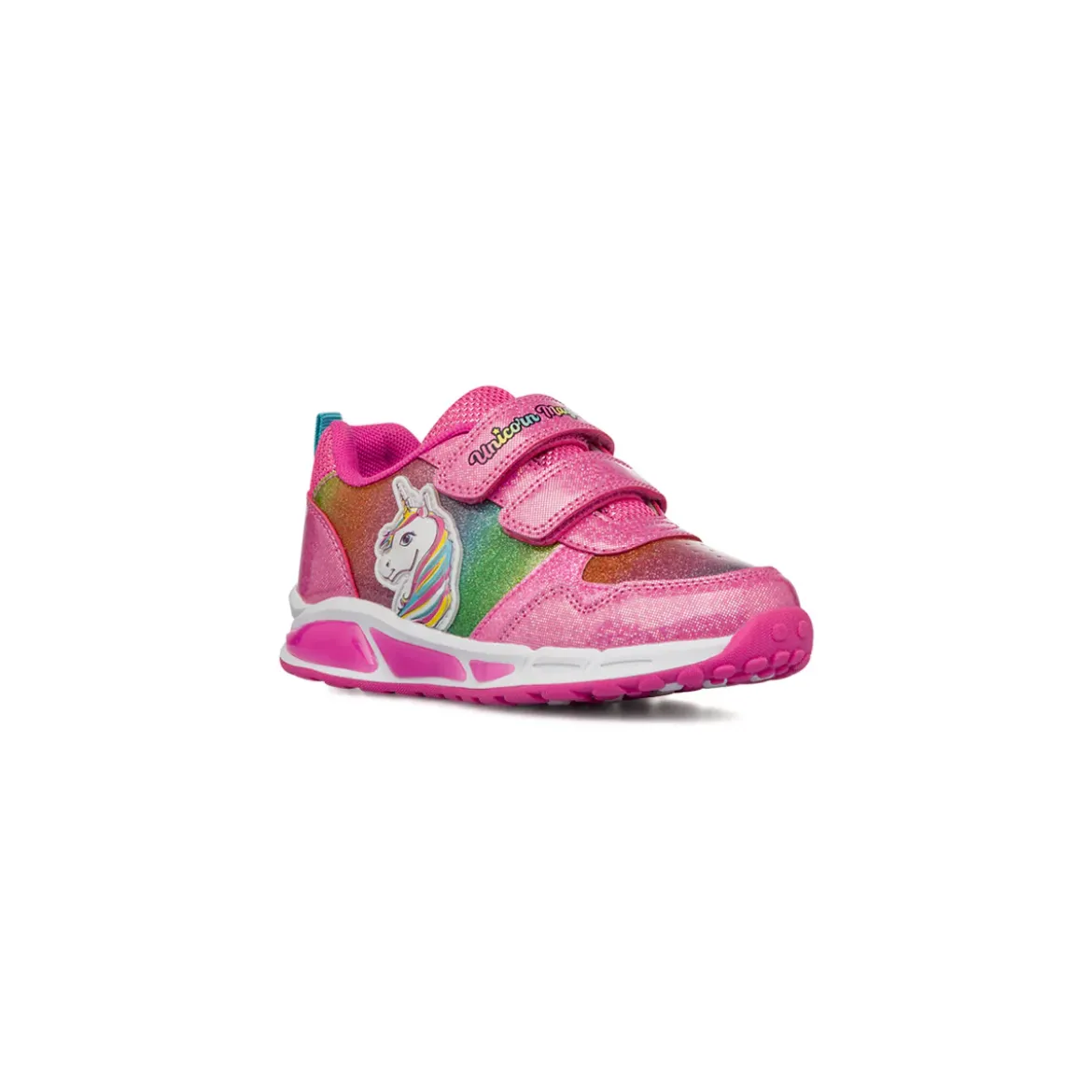 Sneakers fucsia da Bambina con stampa e luci nella suola Unicorno