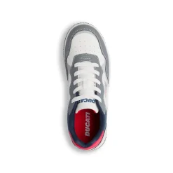 Sneakers grigie e bianche da ragazzo con dettaglio rosso e logo Ducati