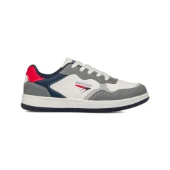 Sneakers grigie e bianche da ragazzo con dettaglio rosso e logo Ducati