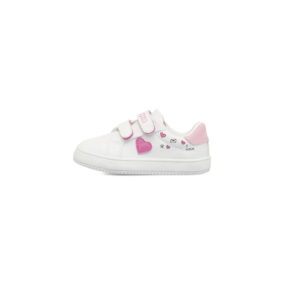 Sneakers Primi passi bambina bianche Kappa con strappo e inserti cuori