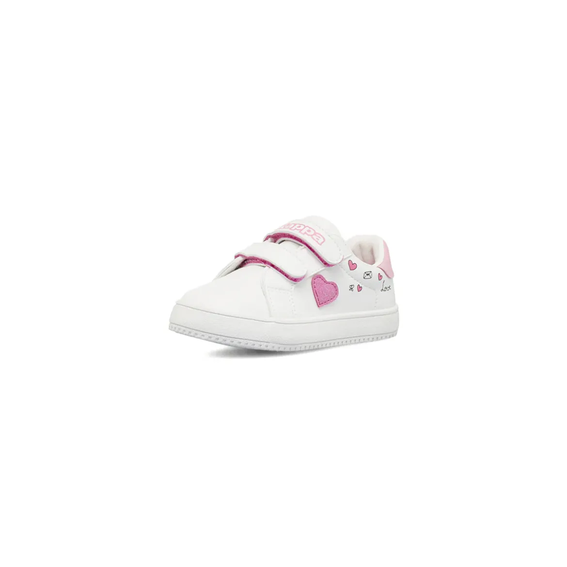 Sneakers Primi passi bambina bianche Kappa con strappo e inserti cuori